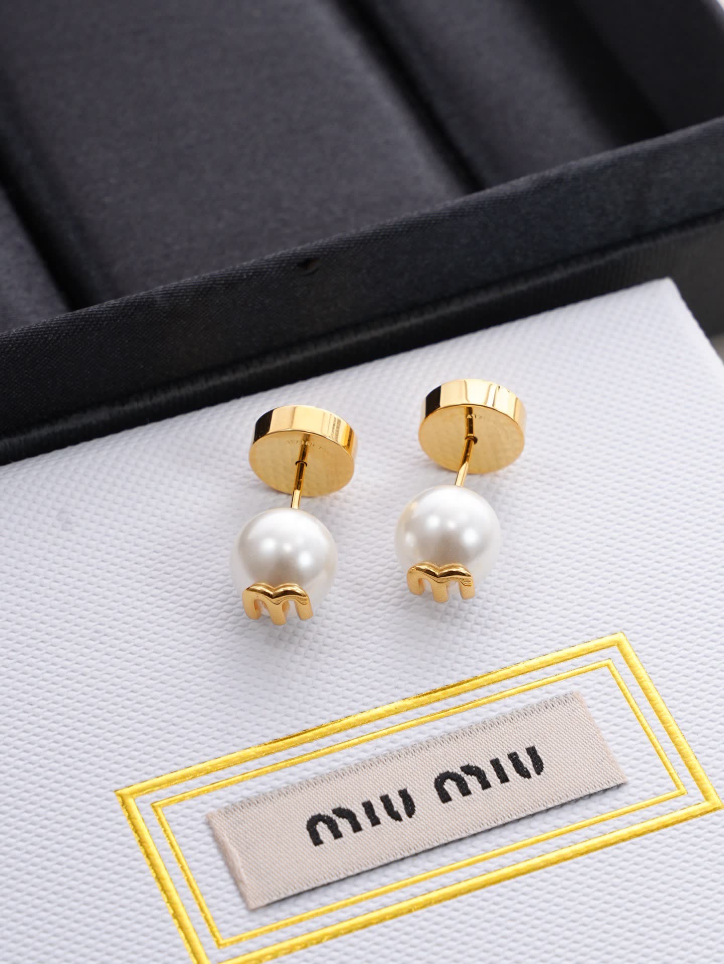 Miu Miu Gold Tone Pearl Stud Earrings